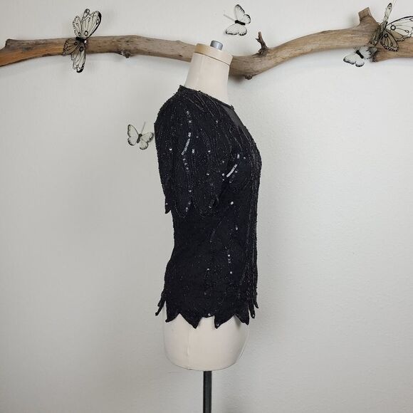 Stenay vintage beaded silk fitted top peplum hem - Picture 7 of 8